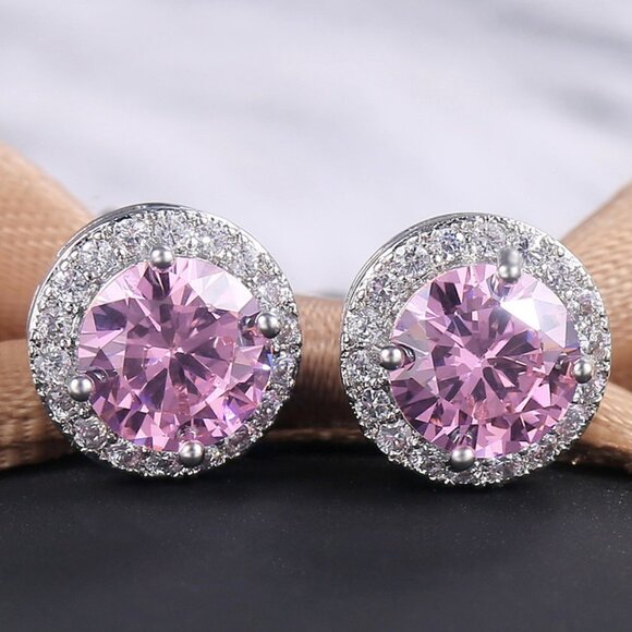 🍁 928 Silver Plated CZ Classic Stud Earrings for Women, UNVN12445 - Picture 2 of 4